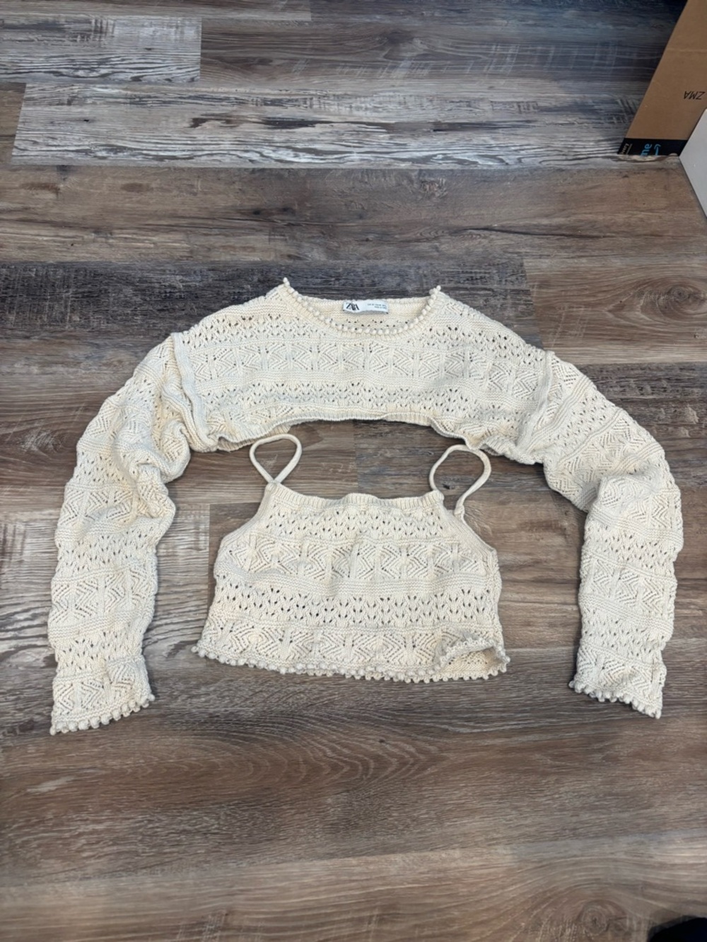 Zara Cream Crochet Crop Tank & Matching Shrug, Sz S